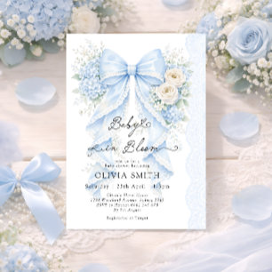 Invitación Bebé en Flor Azul Lazo Floral Baby Shower