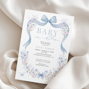 Invitación Bebé en flor azul lazo niño salvaje shower de bebé