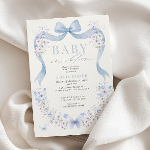 Invitación Bebé en flor azul lazo wildflower niño baby shower