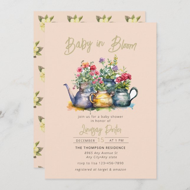 Invitación Bebé en flor | Baby Shower acuarela (Anverso / Reverso)