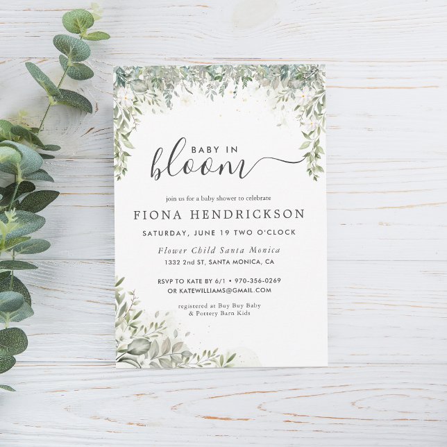 Invitación Bebé en flor | Baby Shower de vegetación floral bl (Subido por el creador)