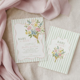 Invitación Bebé en Flor Baby Shower Floral Verde Rosa