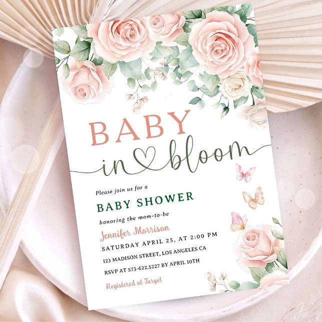 Invitación Bebé en flor Baby Shower Rosa Rosa Chica Floral (Subido por el creador)