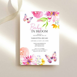 Invitación Bebé en Flor Bebé Mariposa Floral Acuarela Ducha