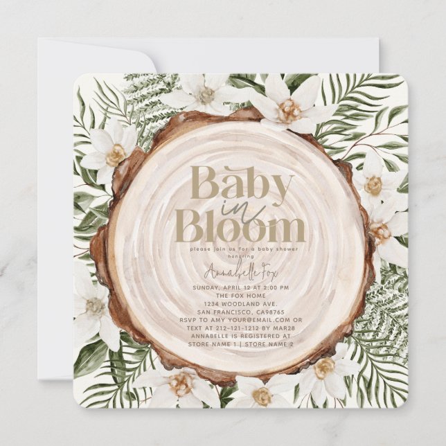 Invitación Bebé en flor blanca Baby Shower (Anverso)