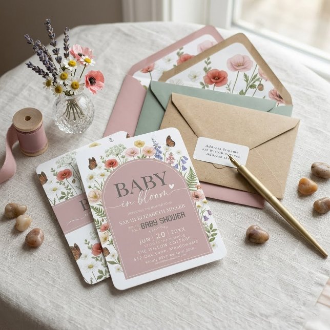 Invitación Bebé en Flor Boho Fiesta de Bienvenida de Bebé con (Subido por el creador)