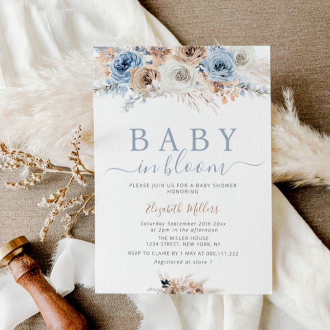 Invitación bebé en flor boho floral polvoriento bebé azul duc (Subido por el creador)