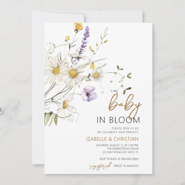 Invitación Bebé en Flor Chamomile Flores Silvestres Shower (Anverso)