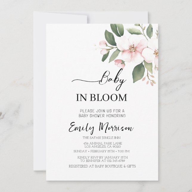 Invitación Bebé en flor Cherry Flowers Baby Shower (Anverso)