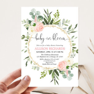 Invitación Bebé en flor chica de color oro rosa