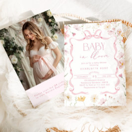 Invitación Bebé en flor Código Bow Rosa Qr Foto ducha bebé