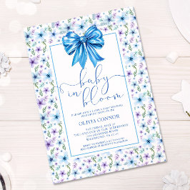 Invitación Bebé en flor de Baby Shower Bow azul