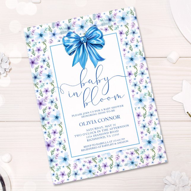 Invitación Bebé en flor de Baby Shower Bow azul (Subido por el creador)