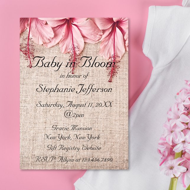Invitación Bebé en flor de lino rosado Florencia bebé ducha (Subido por el creador)