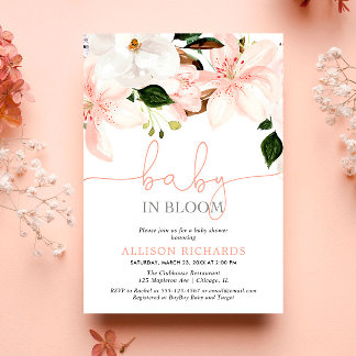 Invitación Bebé en flor de lirios florales niña baby shower