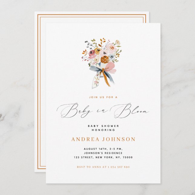 Invitación Bebé en flor de otoño con un Baby Shower de soplo (Anverso / Reverso)