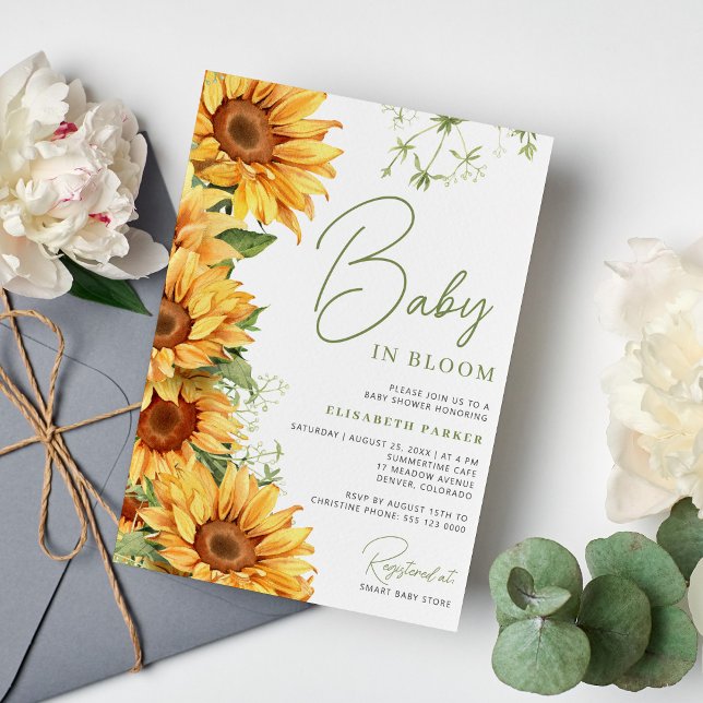 Invitación Bebé en flor de sol elegante ducha bebé (Subido por el creador)
