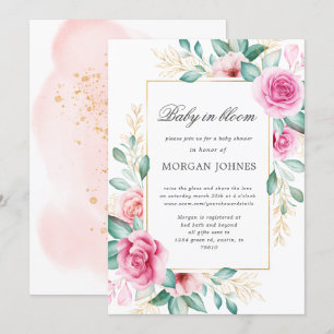 Invitación bebé en flor delicada ducha de bebé floral rosa