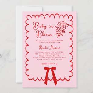 Invitación Bebé en Flor Doodle Coquette Lazo Rosa Baby Shower