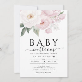 Invitación bebé en flor ducha de bebé con flores rosadas