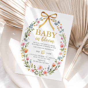 Invitación Bebé en Flor Elegante Corona Floral para Baby Show