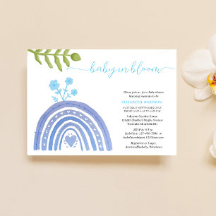 Invitación bebé en flor elegante ducha de bebé arco iris azul