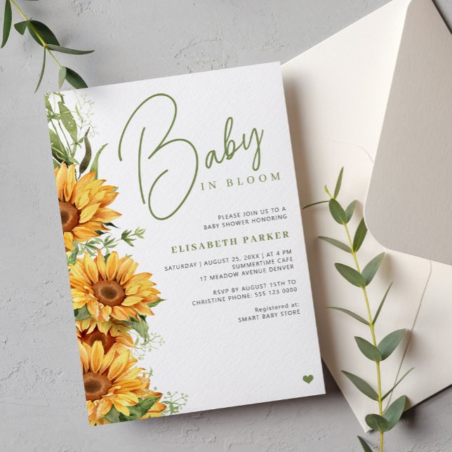 Invitación Bebé en flor elegante girasol ducha bebé (Subido por el creador)