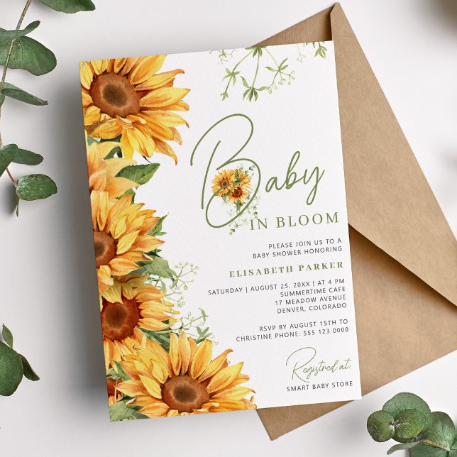 Invitación Bebé en flor elegante girasol floral ducha bebé (Subido por el creador)