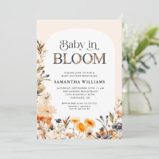 Invitación Bebé en Flor Elegantes Flores Silvestres de Otoño