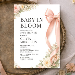 Invitación Bebé en flor fiesta de bebé Coquette con lazo rosa