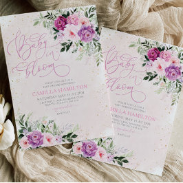 Invitación Bebé en flor floral Baby Shower Pink Purple