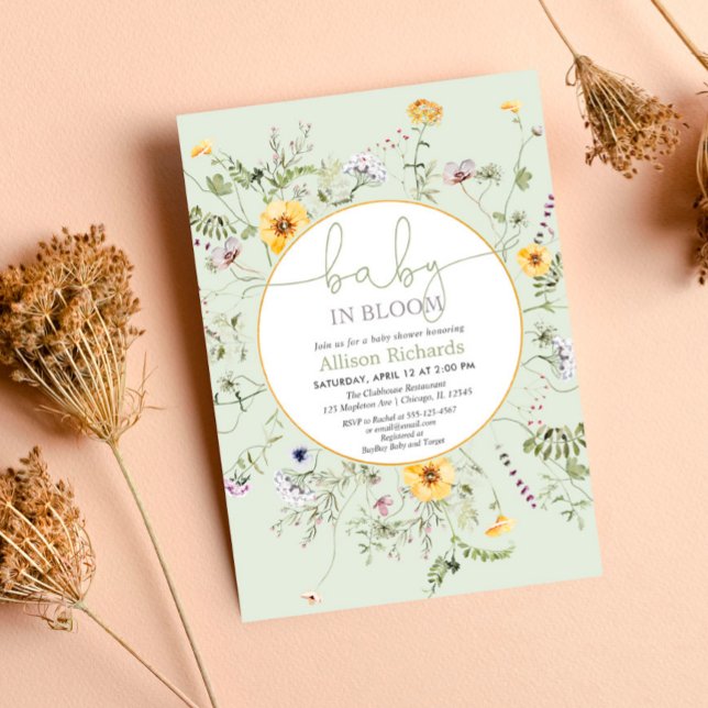 Invitación Bebé en flor floral flores silvestres género neutr (Subido por el creador)