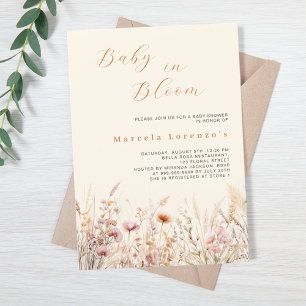 Invitación Bebé en flor flores silvestres crema ducha beige