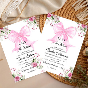 Invitación Bebé en Flor hermosa acuarela Niña Floral con Lazo