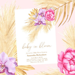 Invitación Bebé en flor Hierba de Pampas Boho Rosa Baby Showe