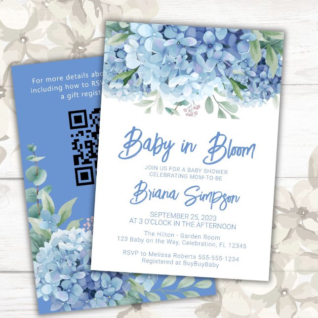 Invitación Bebé en flor Hortensias azules Baby Shower (Subido por el creador)