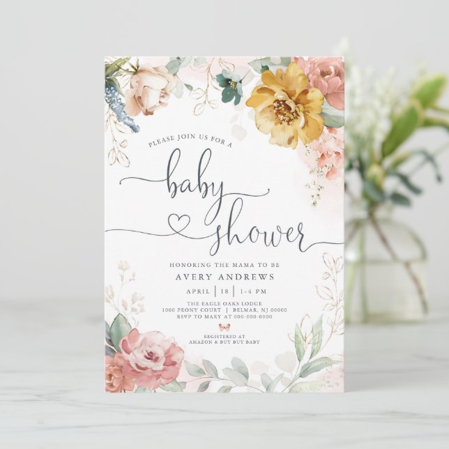 Invitación Bebé en Flor Jardín Floral Shower de Bebé (Anverso de pie)