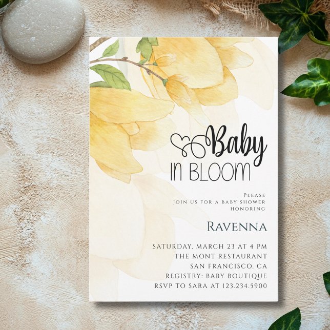 Invitación Bebé en Flor Magnolia Amarilla Preparada para la F (Subido por el creador)