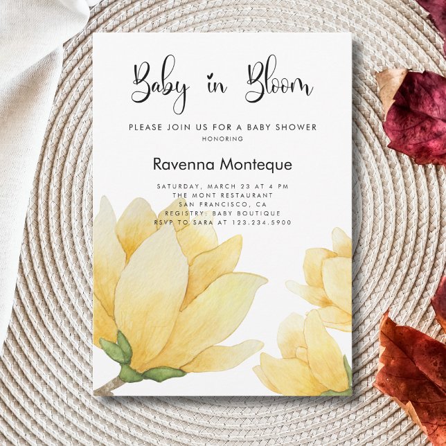 Invitación Bebé en Flor Magnolia Amarillo Fiesta Temática Flo (Subido por el creador)