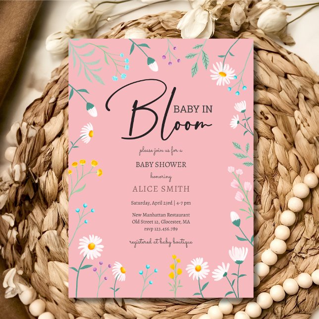 Invitación Bebé en flor margarita rosa Ducha bebé (Subido por el creador)