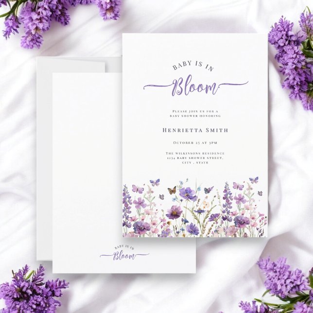 Invitación Bebé en flor mínima acuarela ducha bebé (baby in bloom baby shower invitation without registry or rsvp these can be purchasted separately )