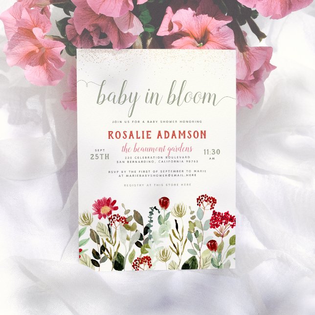 Invitación Bebé en flor | Moderna Baby Shower Floral Greenery (Subido por el creador)