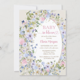 Invitación Bebé en flor morado azul rosa arca de flores silve