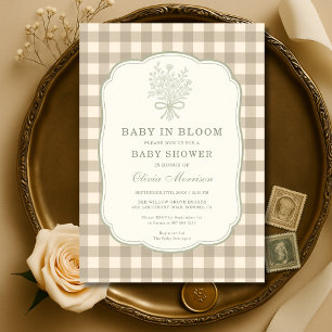 Invitación Bebé en Flor Neutral Baby Shower con Cuadros