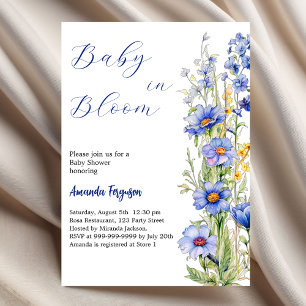Invitación Bebé en flor niño azul floral Baby Shower
