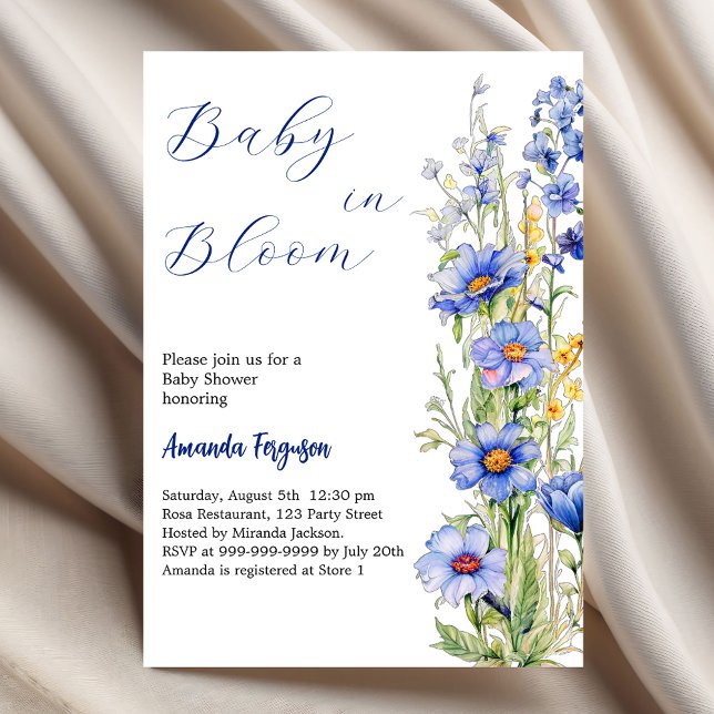 Invitación Bebé en flor niño azul floral Baby Shower (Subido por el creador)