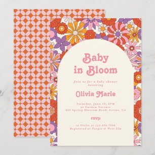 Invitación Bebé en Flor Retro Groovy Fiesta de Bienvenida con