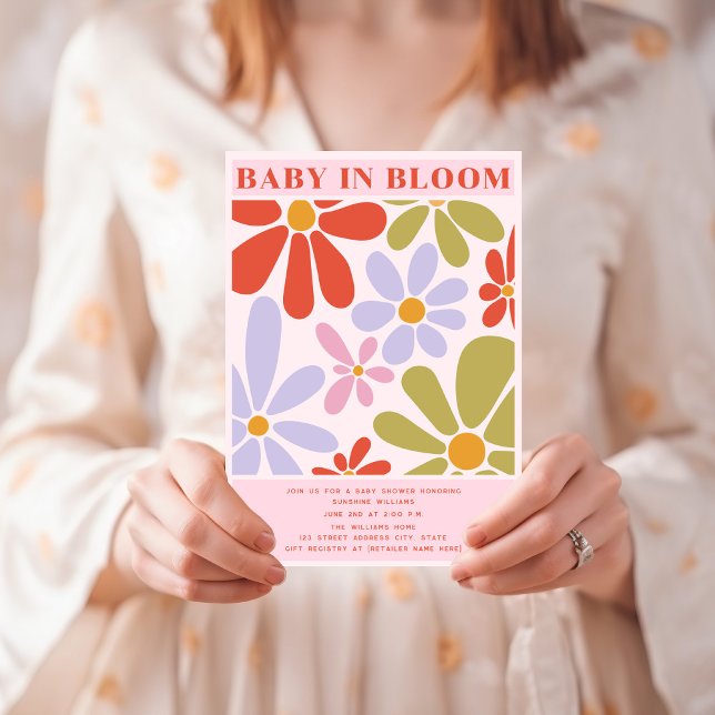Invitación Bebé en flor retro vintage multicolor (Subido por el creador)