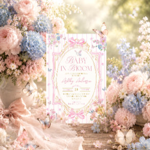 Invitación Bebé en Flor Rosa Arco Caprichoso Shower de Bebé
