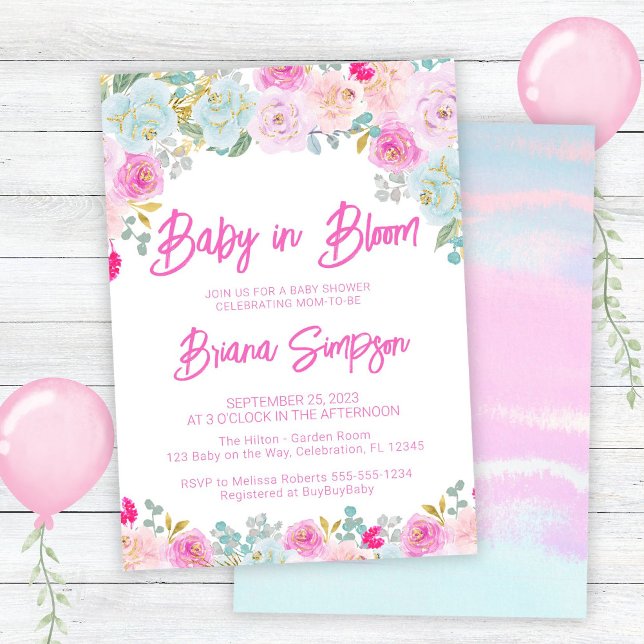 Invitación Bebé en Flor Rosa Azul Melocotón Shower de Bebé Fl (Subido por el creador)